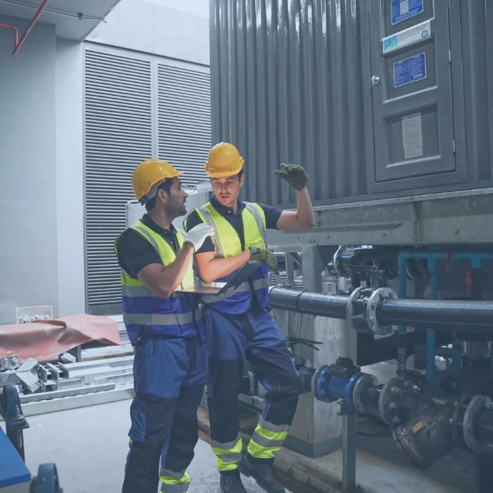 Installation of mechanical, electrical, and plumbing (MEP) systems in a commercial building, including HVAC ductwork, electrical wiring, and water supply infrastructure designed for efficient and reliable building performance.
