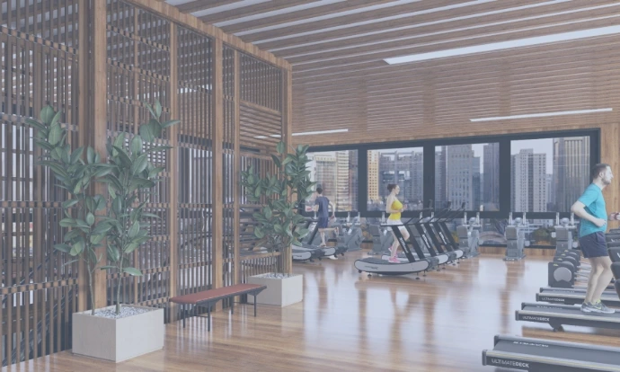 A fitness center design and fit-out focused on durability, functionality, and efficient space utilization.